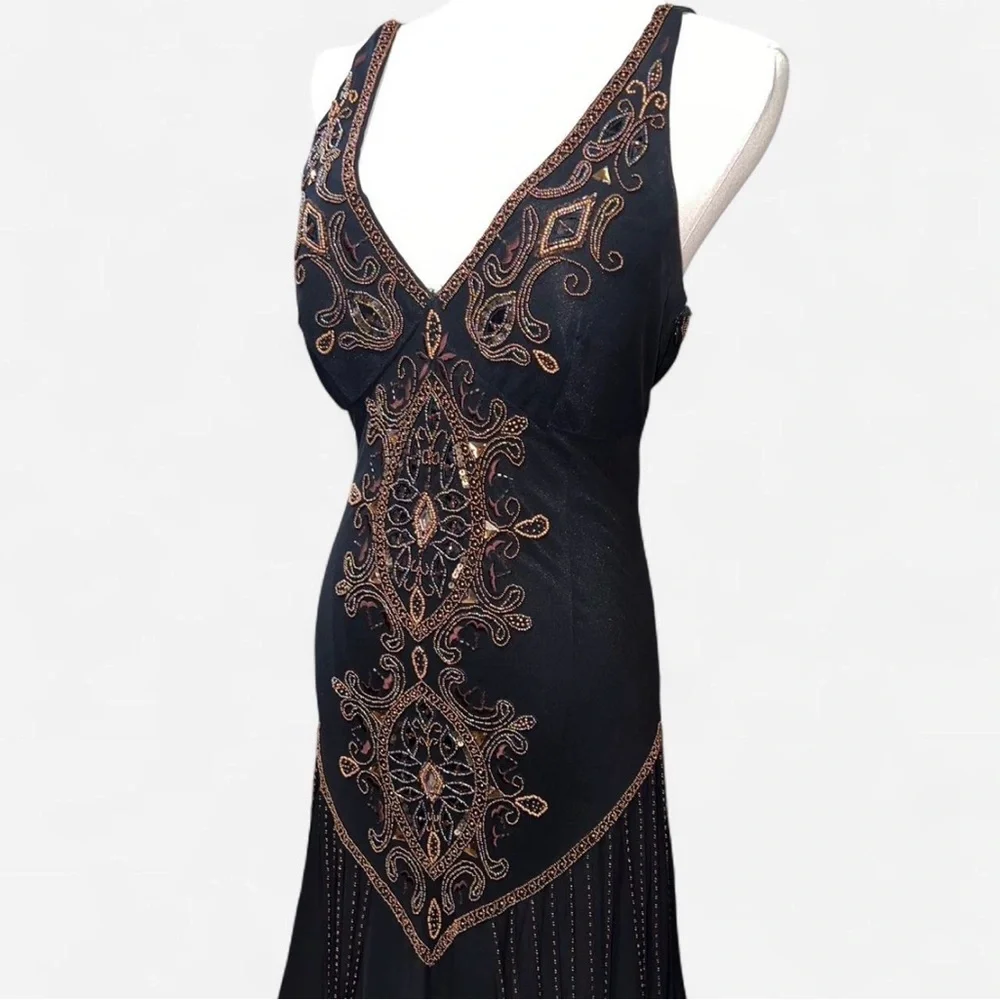 Vintage Cachè Chic Black and Brown Embellished Evening Gown - Picture 9 of 12